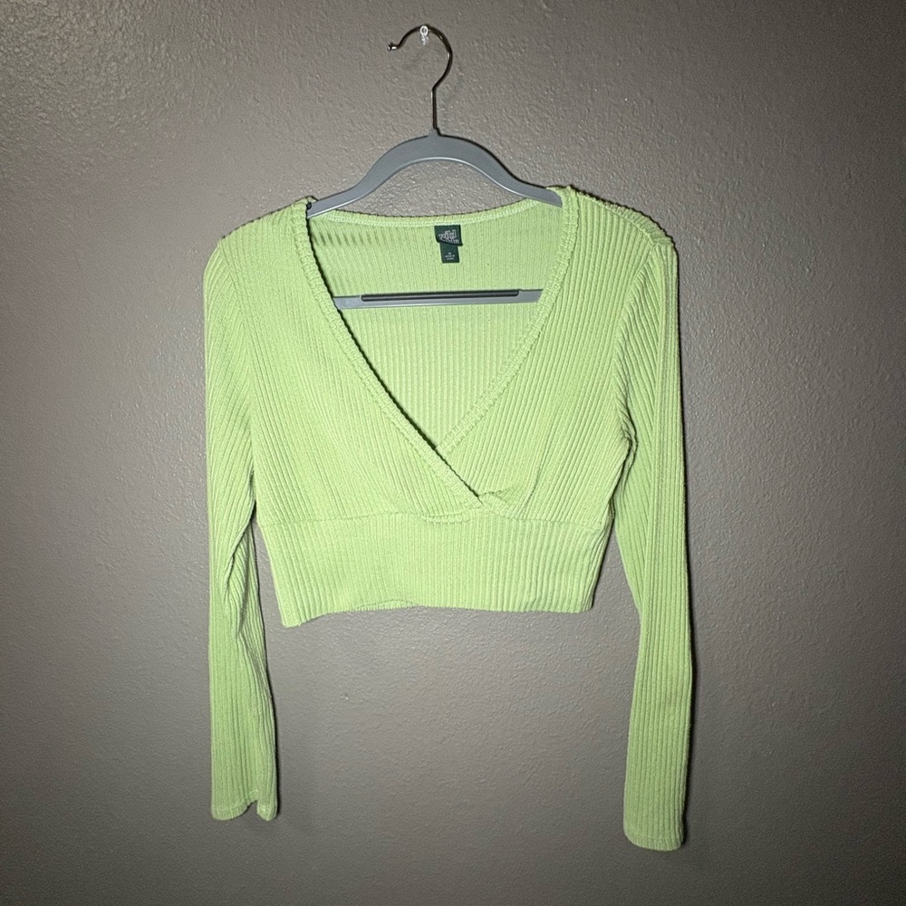 Wild Fable Light Green Ribbed V-Neck Crop Top
